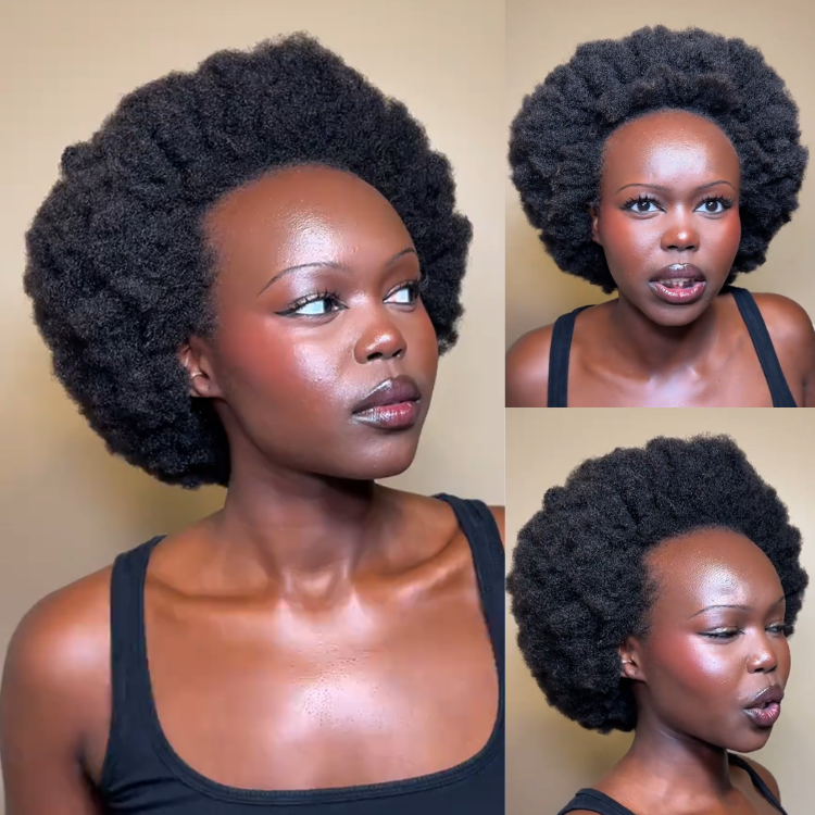 Natural Dense Coily Short Afro Wig - Voluminous Textured Coils - Tight Afro Kinky Curls Natural Black Color - Rafarada