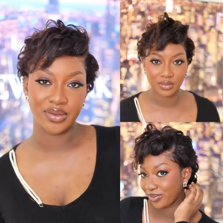Dark Espresso Brown Pixie Cut Wig Full Lace Short Sculpted Curls Glueless Human Hair Wigs for Black Women- Rafarada