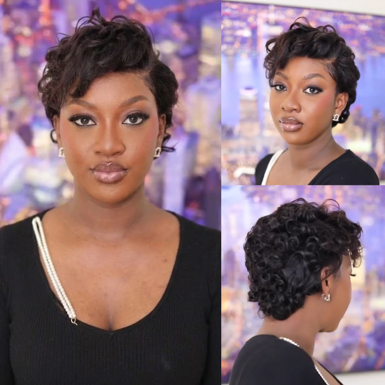 Dark Espresso Brown Pixie Cut Wig Full Lace Short Sculpted Curls Glueless Human Hair Wigs for Black Women- Rafarada