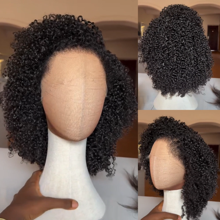 Luxurious Full Lace Jet Black Voluminous Afro Coily Curly Wig 100% Human Hair Bouncy Glueless Wig Free Parting Glueless Full Lace Wig- Rafarada