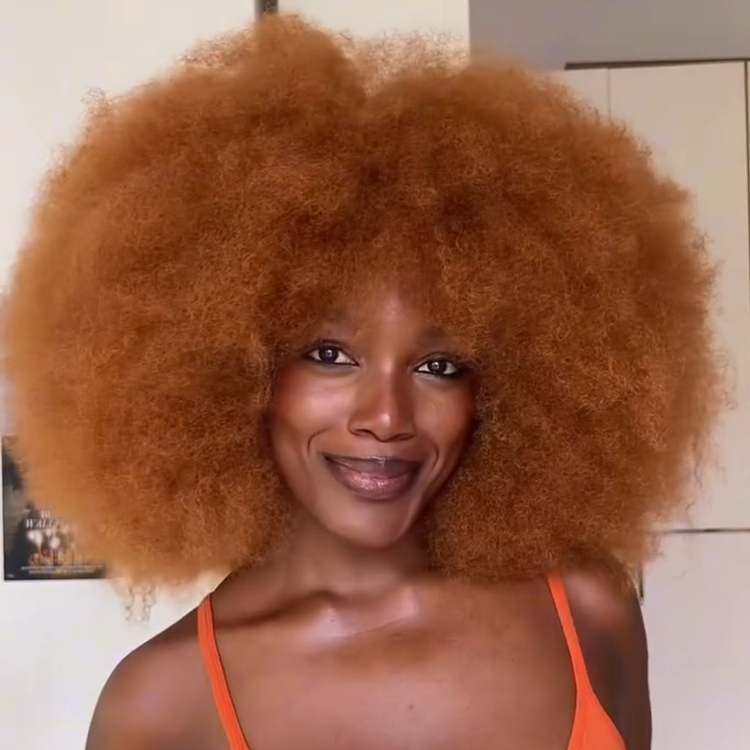 Glueless Ginger Blonde Afro Small Curly Wig with Bangs 4x4 Lace Human Hair Wigs Bouncy Kinky Curly Fringe Wig Pre-Plucked & Beginner Friendly - Rafarada