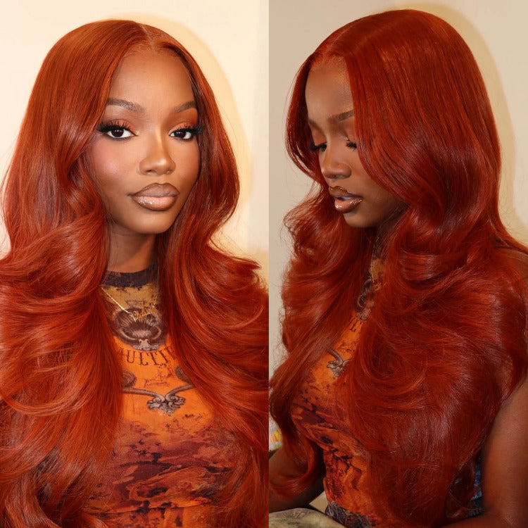 Body Wave Wig 100% Human Hair Glueless Wig Ginger Orange Color Wig - Rafarada