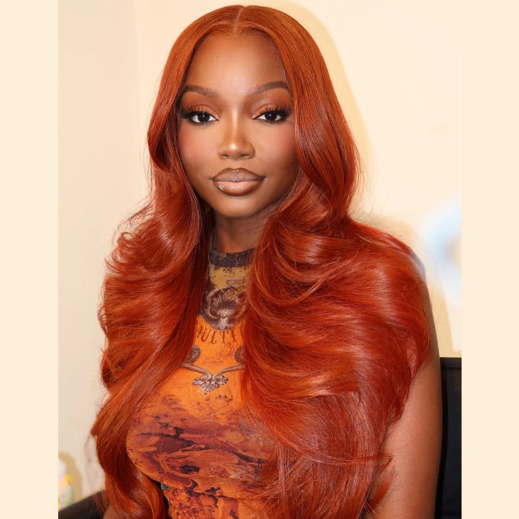 Body Wave Wig 100% Human Hair Glueless Wig Ginger Orange Color Wig - Rafarada