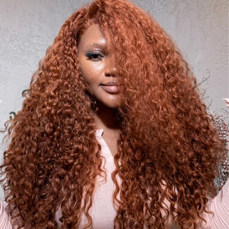 Ginger Copper Water Wave Lace Wig High Density Long Curly Human Hair Wig - Rafarada