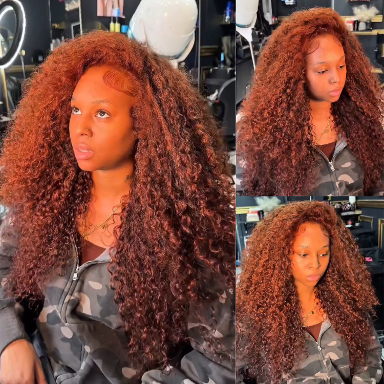 Auburn Brown Kinky Curly Lace Frontal Wig Ginger Copper Red 100% Raw Human Hair Wig - Rafarada