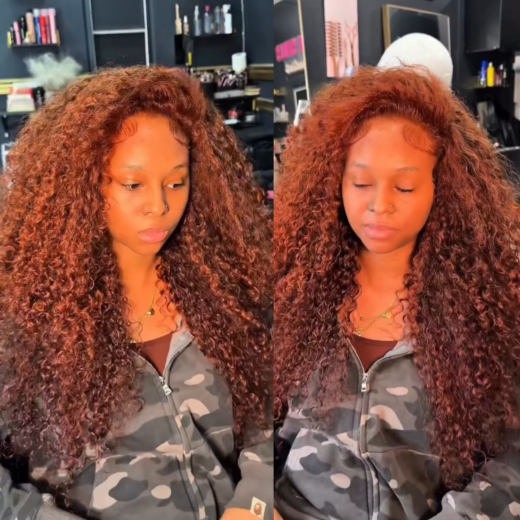 Auburn Brown Kinky Curly Lace Frontal Wig Ginger Copper Red 100% Raw Human Hair Wig - Rafarada
