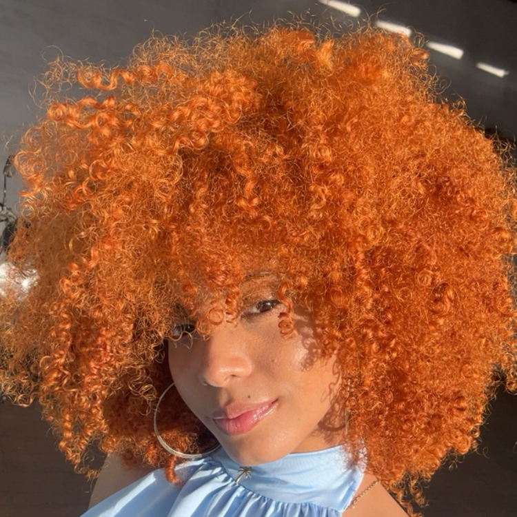 Ginger Orange Kinky Coily Wig with Bangs - Voluminous Afro Curly Glueless Human Hair Wig- Rafarada