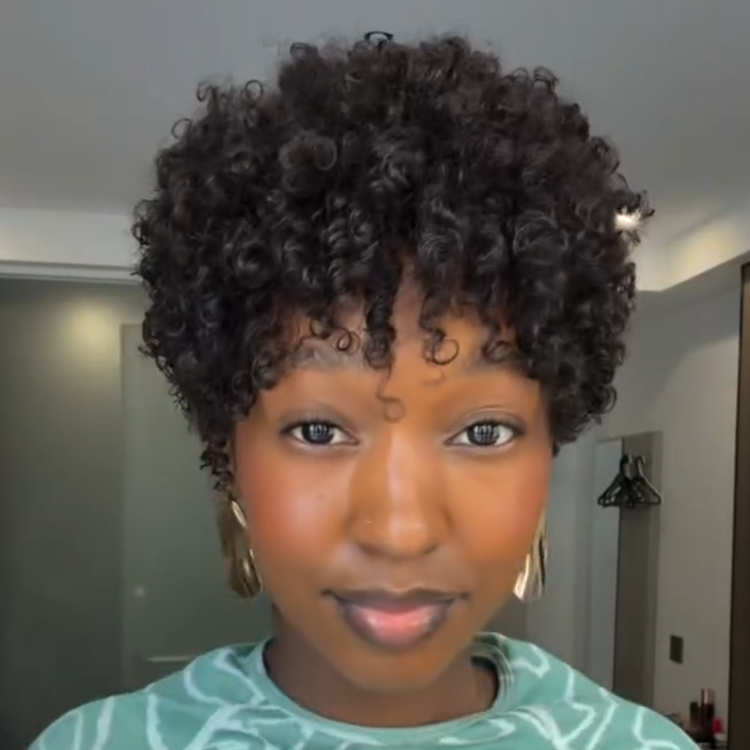 Natural Black Bouncy Ringlet Curls Human Hair Wig - Glossy Short Coily Pixie Wig with Defined Texture - Rafarada
