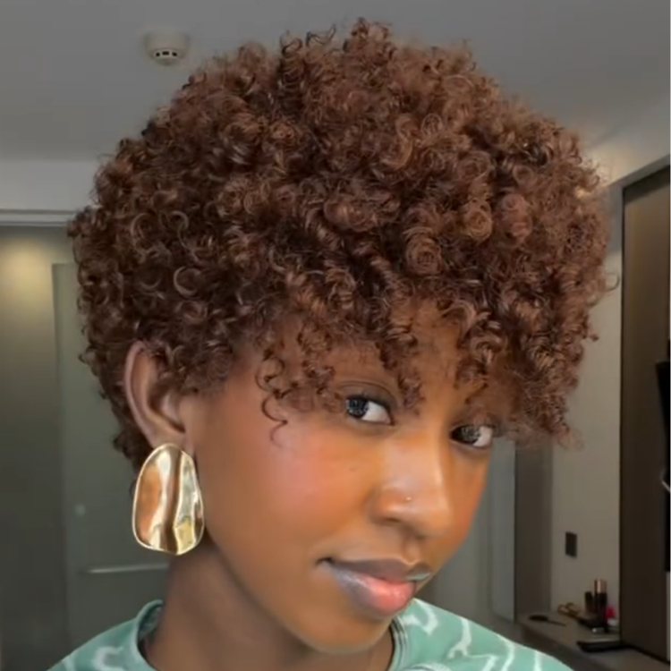 Natural Black Bouncy Ringlet Curls Human Hair Wig - Glossy Short Coily Pixie Wig with Defined Texture - Rafarada