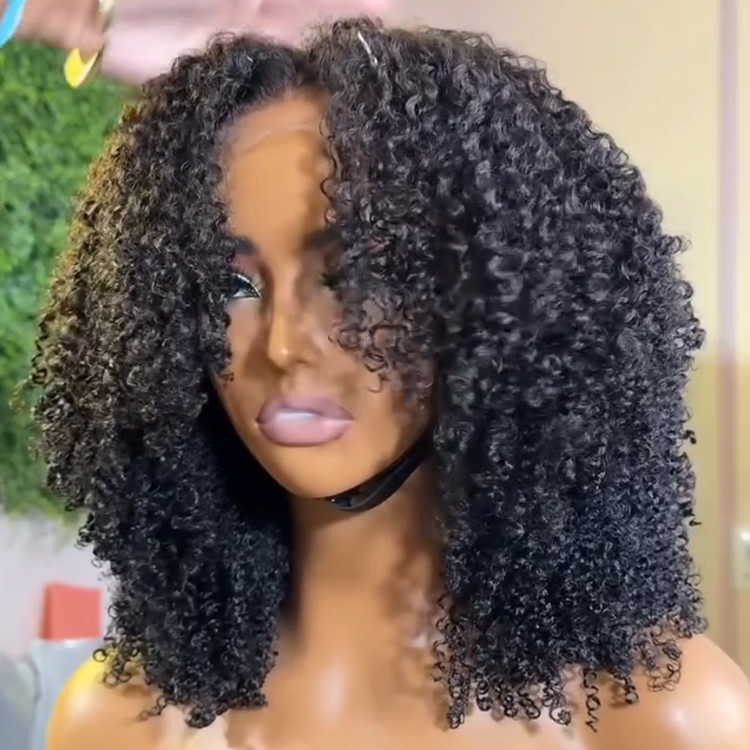 Glueless Afro Curl Human Hair Lace Front Wig Natural Black Afro Textured Soft Coily Curly Wig- Rafarada