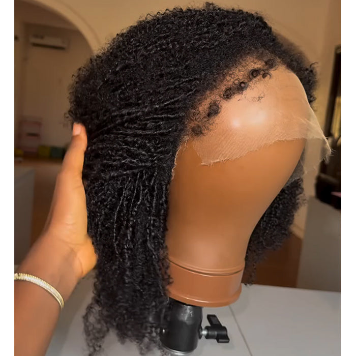 Natural Black 4C Edges Kinky Coily Glueless High Density Micro Curly Lace Front Wig - Rafarada