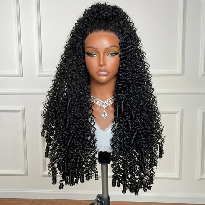 Glueless Natural Black Kinky Curly Human Hair Wig With End Curl Pre-Plucked High Density Wig - Rafarada