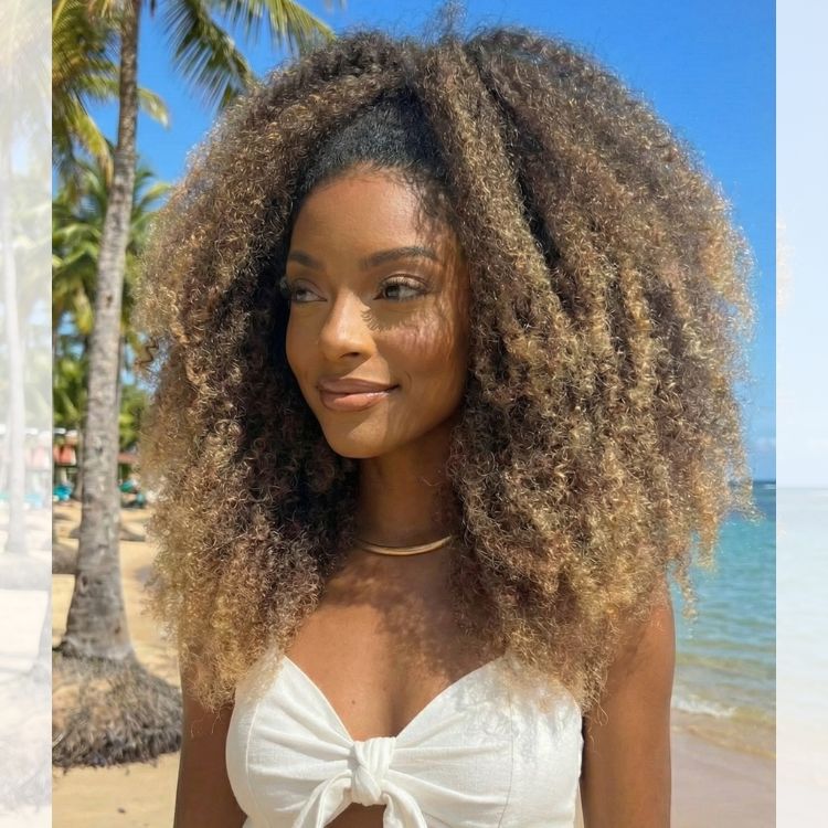 Glueless Afro Kinky Curl Ombre Highlight Human Hair Wear & Go Lace Closure Wigs Flip Over Blond Highlight Afro Curly Half Wigs- Rafarada