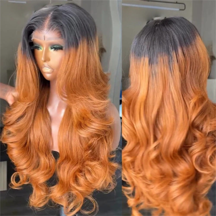 Glueless Body Wave Lace Front Wig Dark Roots Ombre Caramel Honey Blonde Human Hair Wig- Rafarada