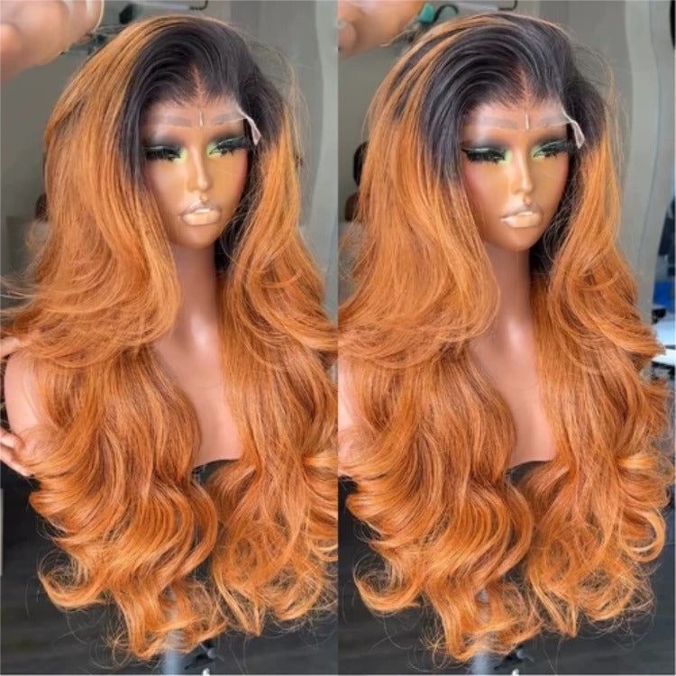 Glueless Body Wave Lace Front Wig Dark Roots Ombre Caramel Honey Blonde Human Hair Wig- Rafarada