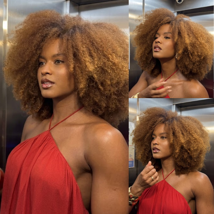 Golden Auburn Full Volume Afro Kinky Curly Human Hair Mixed Small & Deep Curls Wig- Rafarada