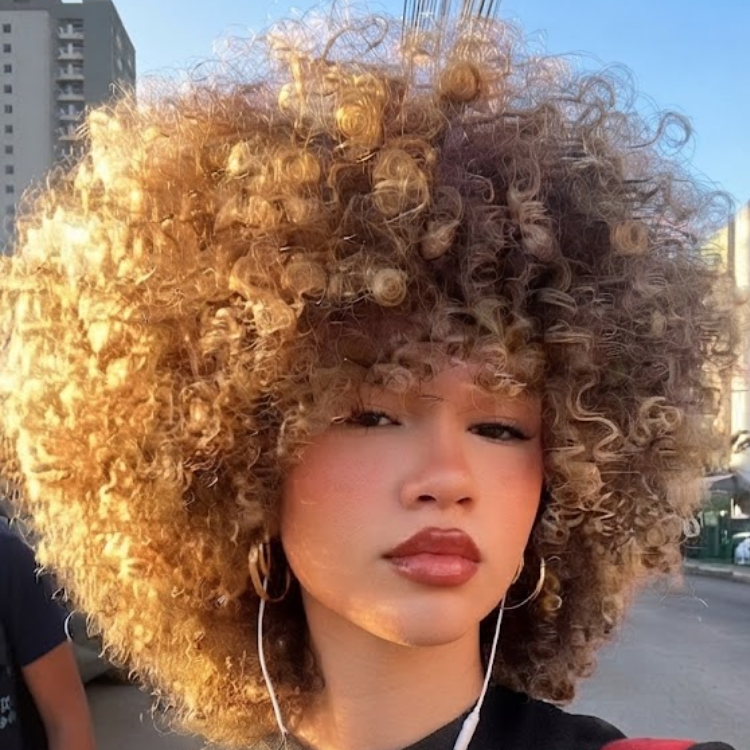 Radiant Caramel-Blonde Afro Puff Wig with Bangs - Voluminous Tight Springy Coils Short Bob Human Hair- Rafarada