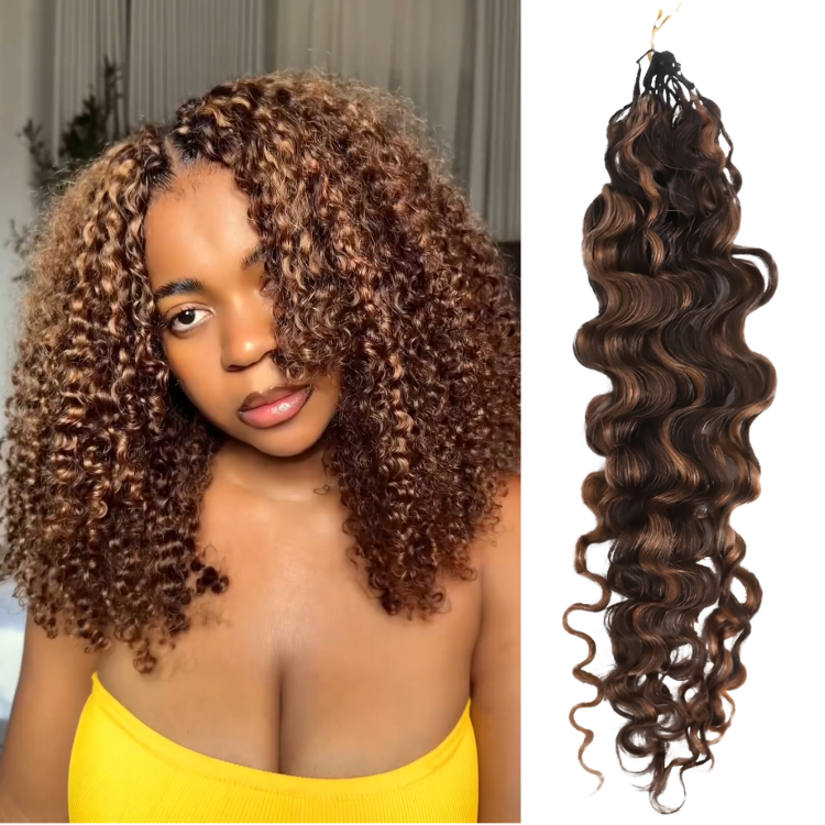 Highlight Burmese Curly Feather Crochet Hair Extensions P4/30 Color 100% Human Hair - Rafarada