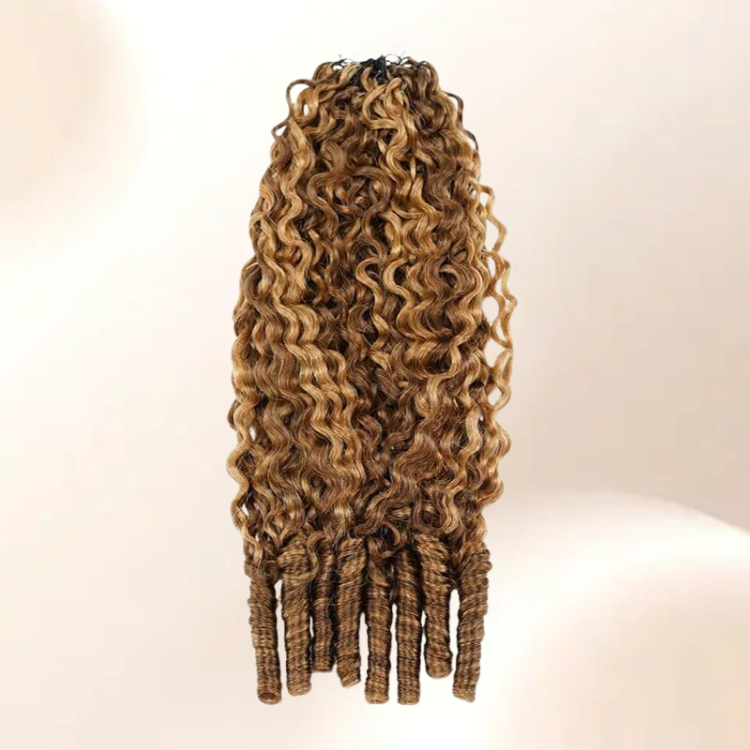 Mixed Honey Blonde Burmese Curl Crochet Hair P4/27 Brown Highlighted Curly Weave 100% Human Hair Single Pack Feather Extensions - Rafarada