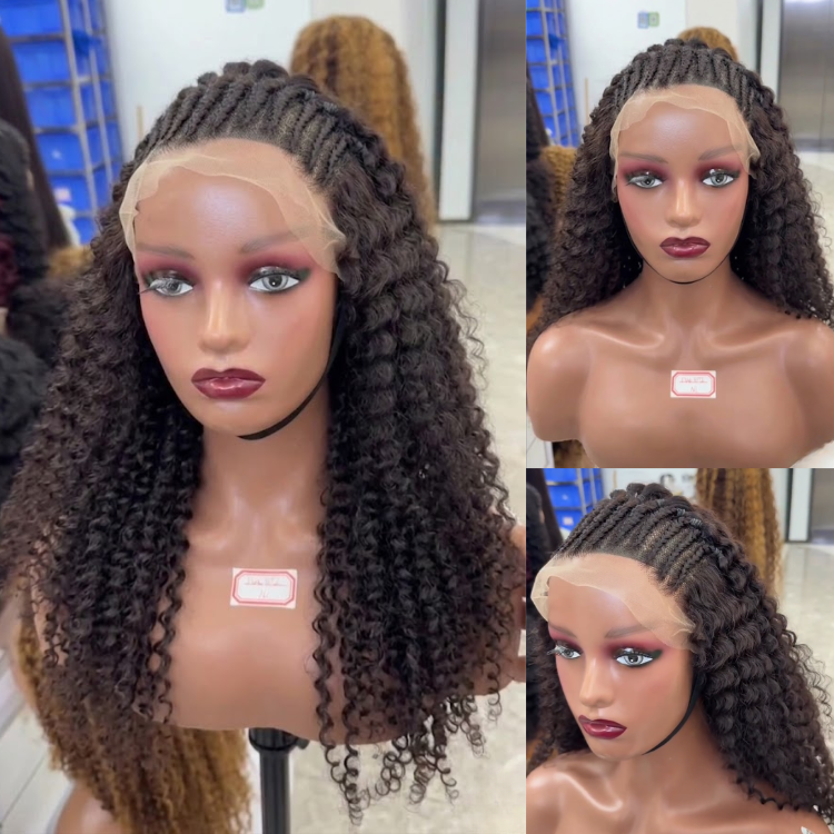 Natural Black Afro Curly Braided Lace Front Human Hair Wig- Rafarada