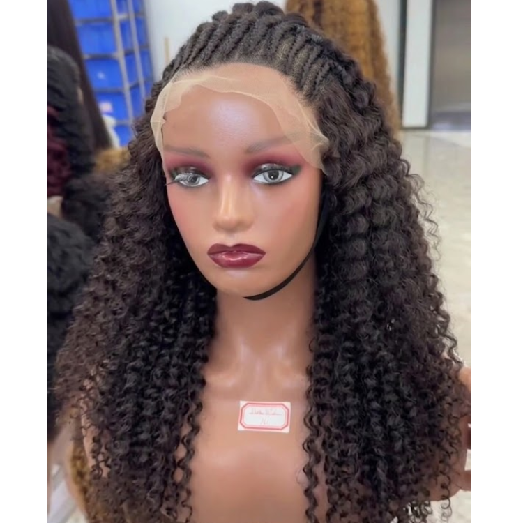 Natural Black Afro Curly Braided Lace Front Human Hair Wig- Rafarada