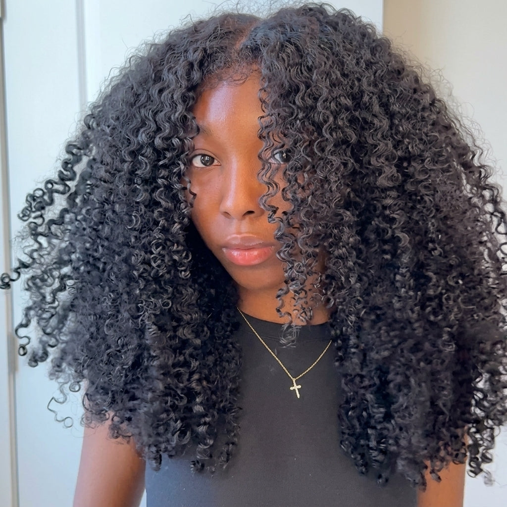 Glueless Natural Black Kinky Curly Lace Closure Wig Pre-Plucked High Density Coily Lace Wig - Rafarada