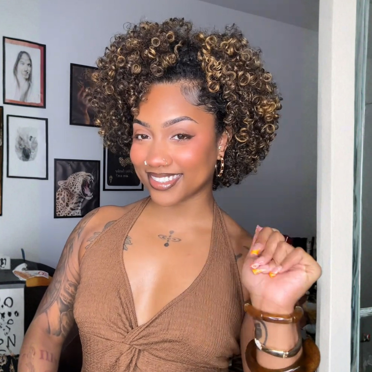 Honey Blonde Highlighted Short Spiral Curly Bob Wig Glueless Lace Pre-Plucked Hairline With Baby Hair- Rafarada