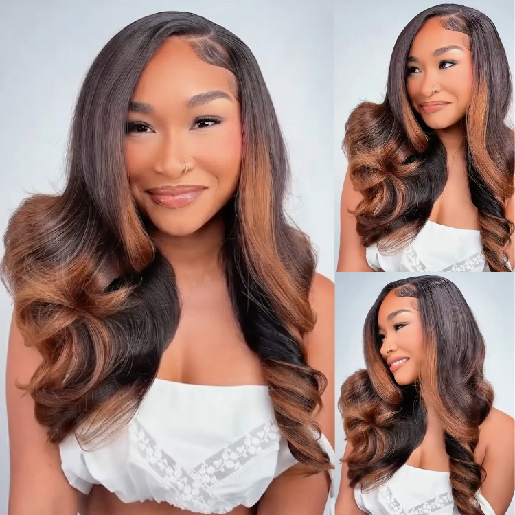 Glueless Highlight Brown and Caramel Loose Body Wave Lace Front Wig High Density HD Transparent Lace Human Hair Wig- Rafarada