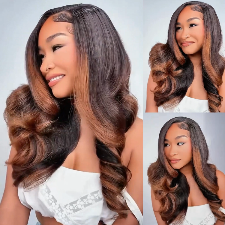 Glueless Highlight Brown and Caramel Loose Body Wave Lace Front Wig High Density HD Transparent Lace Human Hair Wig- Rafarada