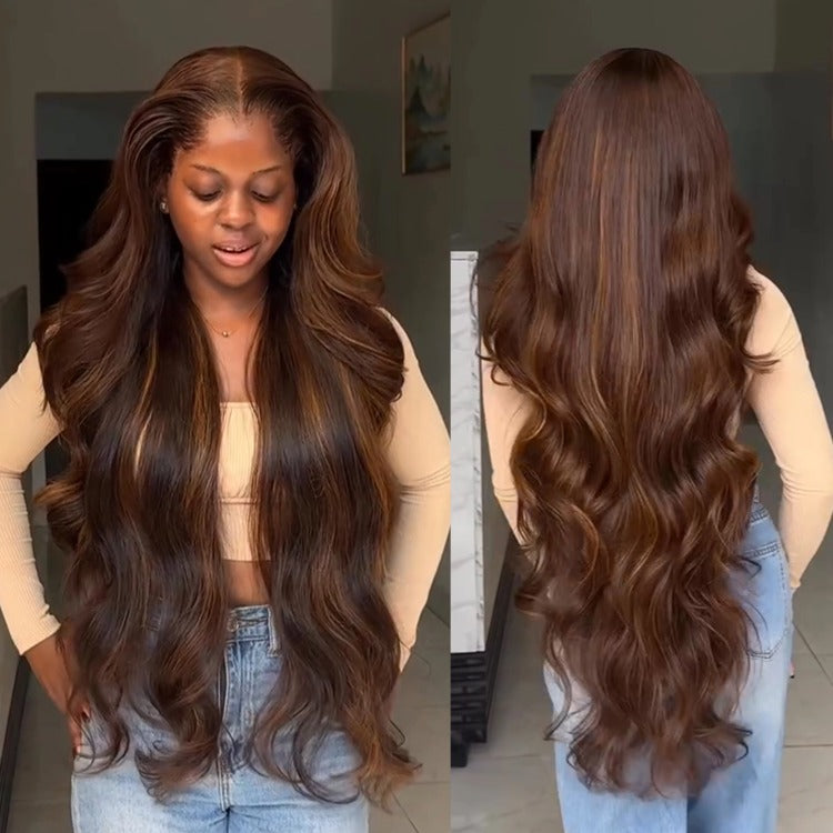 Highlight Brown Body Wave Wig Pre-Plucked HD Lace Front Human Hair Wig- Rafarada