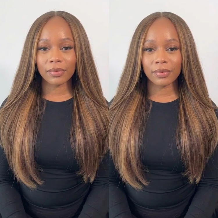 Luxury Sleek Straight Lace Front Wig ¨C Luminous Honey Brown Highlights | 100% Silky Human Hair, High-Definition Pre-Plucked Frontal- Rafarada