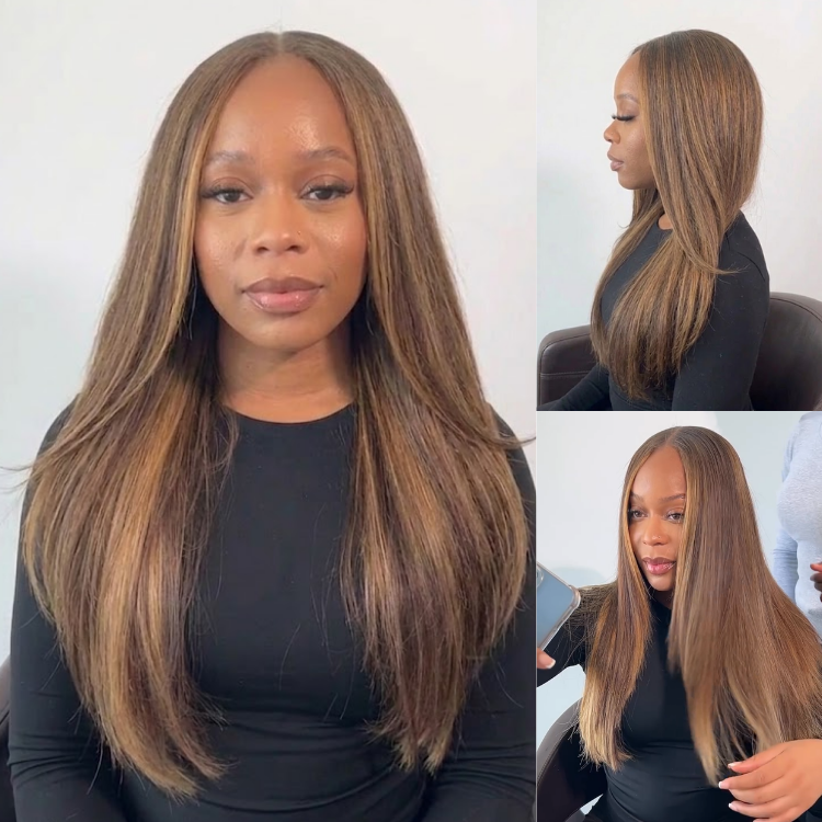 Luxury Sleek Straight Lace Front Wig ¨C Luminous Honey Brown Highlights | 100% Silky Human Hair, High-Definition Pre-Plucked Frontal- Rafarada