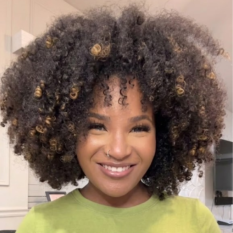 Afro Kinky Curly Glueless Wig with Bangs Natural Black Mix Honey Blonde Highlights High Volume Human Hair Wig- Rafarada