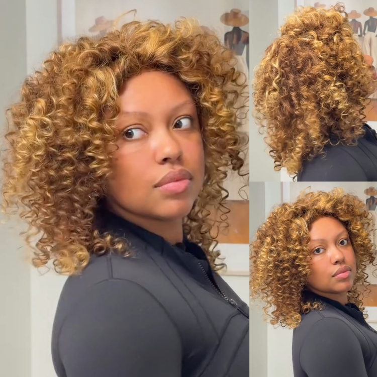 Honey Blonde Highlight Curly Wave Human Hair Wig HD Lace Front Wig Spiral Curls Human Hair Wig For Women- Rafarada