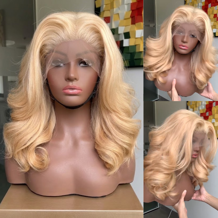 Honey Blonde Voluminous Bouncing Curls Glueless Lace Front Human Hair Wig- Rafarada