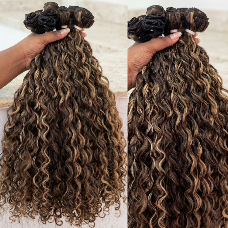 Honey Blonde Highlight Deep Wave Human Hair Bundles P4/27 Caramel Brown Ombre Water Wave Brazilian Hair Weave Extensions for Women - Rafarada