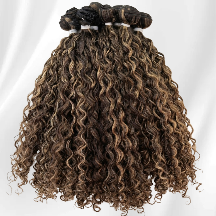 Honey Blonde Highlight Deep Wave Human Hair Bundles P4/27 Caramel Brown Ombre Water Wave Brazilian Hair Weave Extensions for Women - Rafarada