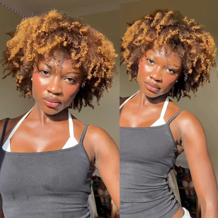 Honey Blonde Ombre Kinky Curly Wig with Bangs Glueless Afro Coily Human Hair Wig for Women- Rafarada