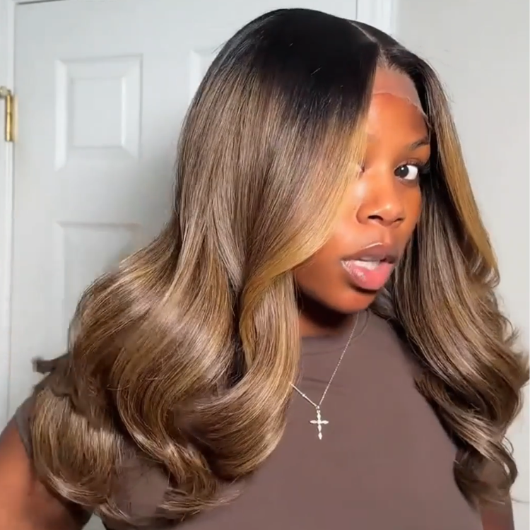 Honey Blonde Ombre Body Wave Lace Front Human Hair Wig - Voluminous Soft Waves- Rafarada