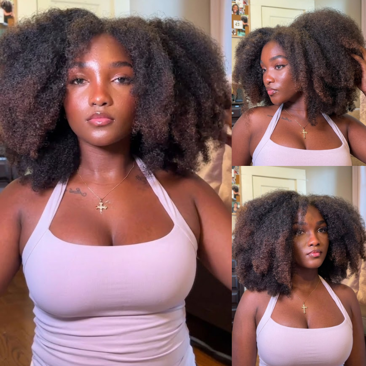 Sun-Kissed Honey Brown Ombre Big Voluminous Kinky Curly Afro Human Hair Wig Glueless Brown Textured Natural Wig- Rafarada