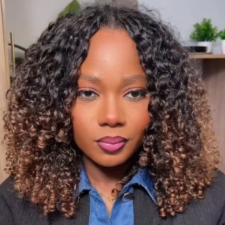 Feather Crochet Hair Extensions Honey Brown Ombre Kinky Curly Human Hair Extensions- Rafarada