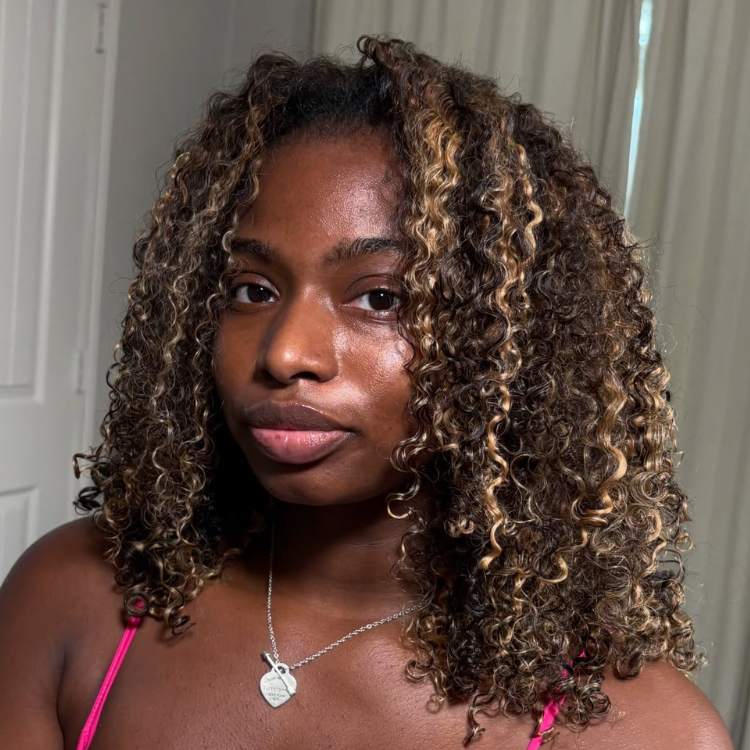 Big Voluminous Honey Brown and Dark Brown Highlight Kinky Curly V Part Wig Glueless Human Hair Wig For Women - Rafarada