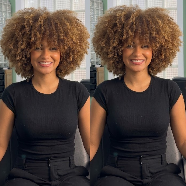 Honey Ginger Blonde 3C 4A Spiral Coils Lace Front Wig - Pre-Plucked Glueless HD Lace Human Hair Wig with Bangs- Rafarada