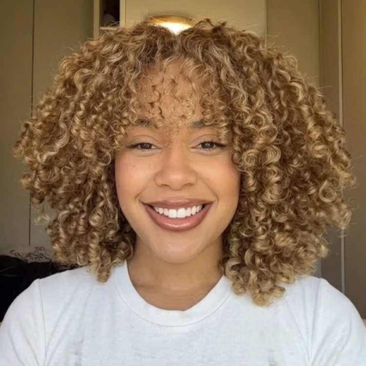 Honey Golden Blonde Glueless Wig with Bangs | High-Definition 3C 4A Coily Ringlets 100% Human Hair Mid-Length Wig- Rafarada