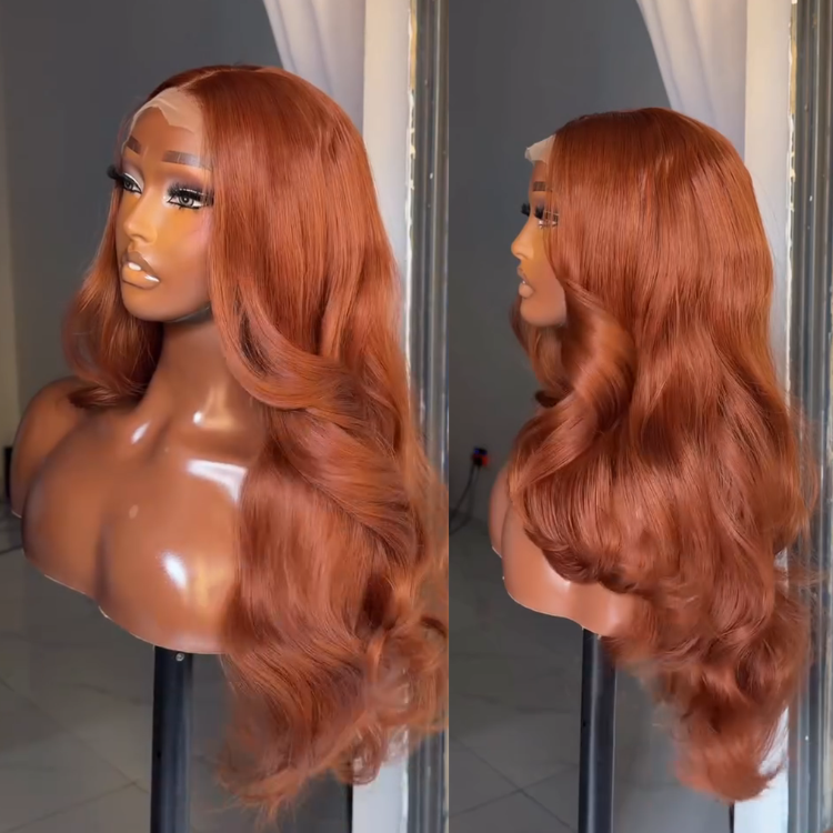 Copper Red Bouncy Flip Wig Side Part Lace Front High Density Human Hair Wig- Rafarada