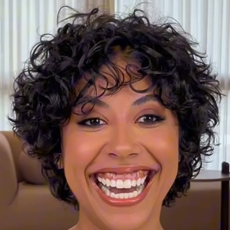 Jet Black Short Pixie Curly Human Hair Wig - Defined Kinky Curly Texture - Glueless Full Skin Cap - Rafarada