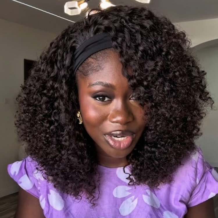 Jet Black Deep Curly Human Hair Headband Wig Glue-less Full Volume Wavy Wig For Women- Rafarada