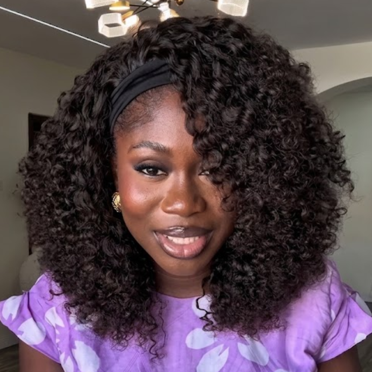 Jet Black Deep Curly Human Hair Headband Wig Glue-less Full Volume Wavy Wig For Women- Rafarada