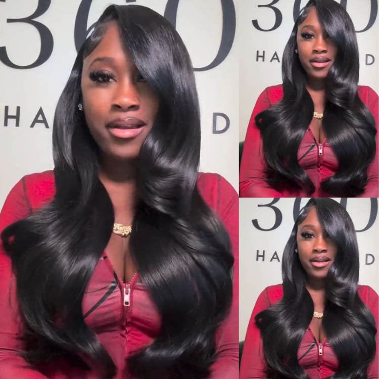 Jet Black Voluminous Body Wave Lace Front Wig - Bouncy Loose Curls Human Hair- Rafarada
