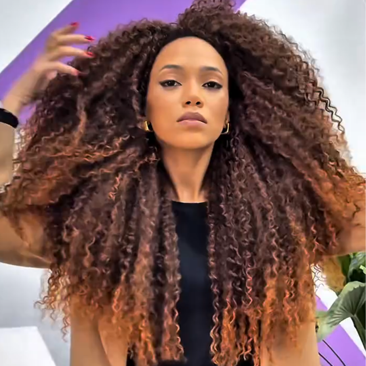 Sultry Gradient Kinky Coily Human Hair Wig: Deep Dark to Warm Caramel Ombre- Rafarada